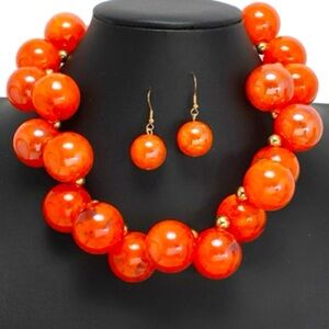 Bold Orange Beaded Necklace and Earring Set